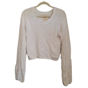 Hollister Sweater M Medium White V-Neck Long Sleeve